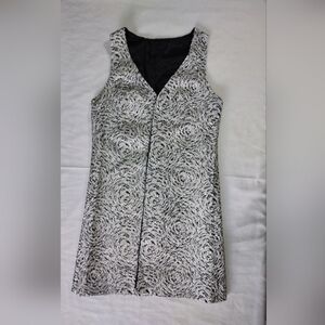 Sleeveless Long Coat Vest Handmade 70's Party Unique Black Silver Small Medium